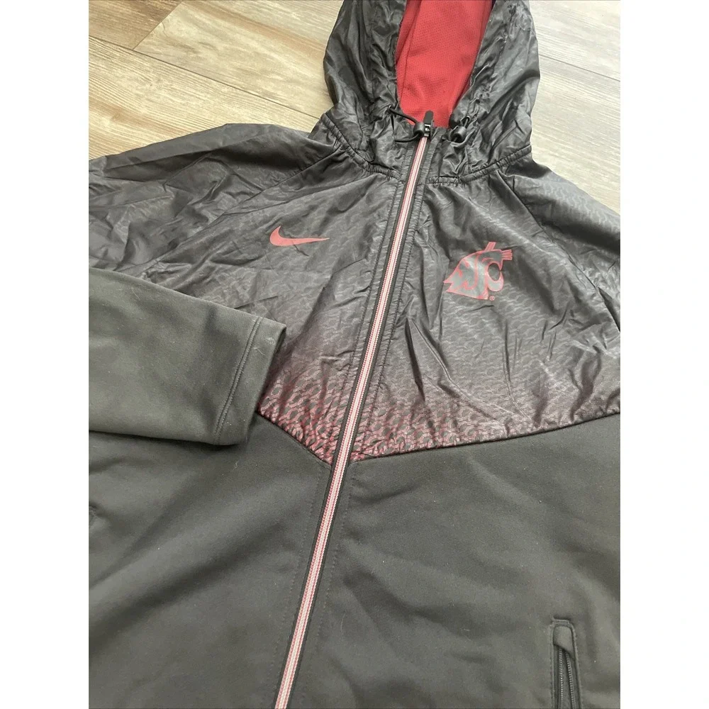 Nike Dri Fit Windbreaker Hoodie WSU Cougars Charcoal/Crimson Sz M-See Measurment